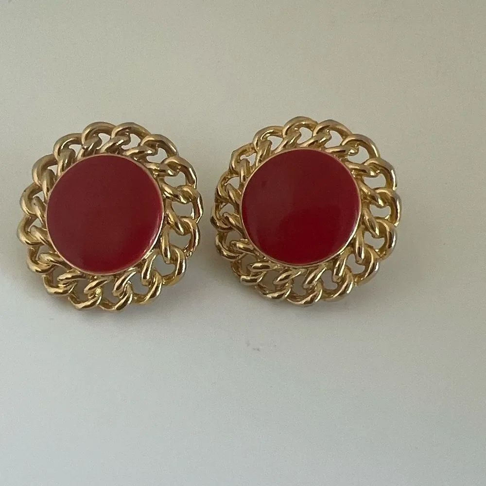 Vintage Two Tone Pink Gold Round Fashion  Jewelry Clip On Earrings